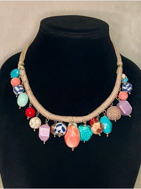 Chico's Multicolor Bead Dangle Statement Necklace